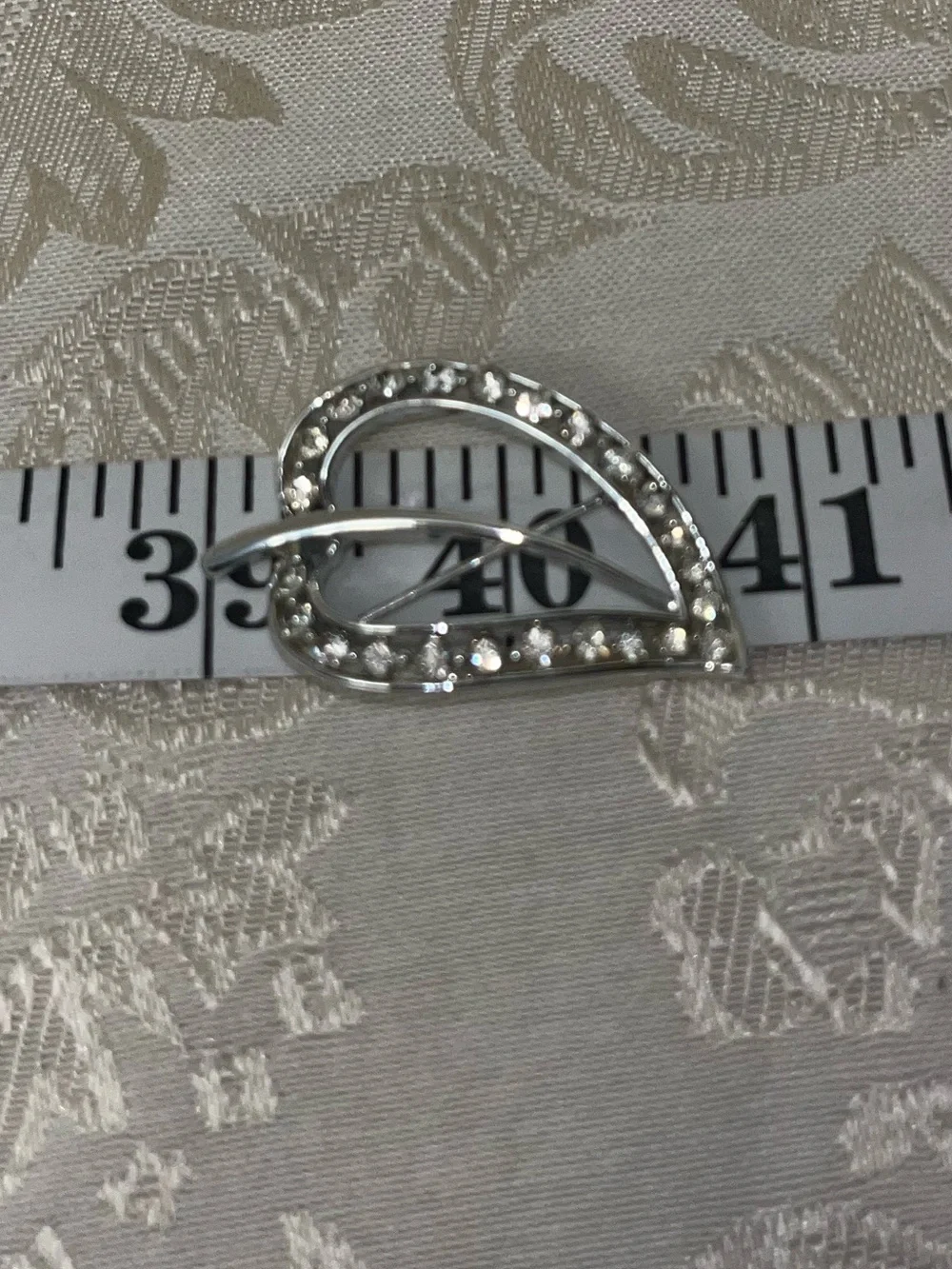 Vtg Lisner Silver Leaf Brooch Pin Clear Rhinestone Mid Century Retro Costume 2